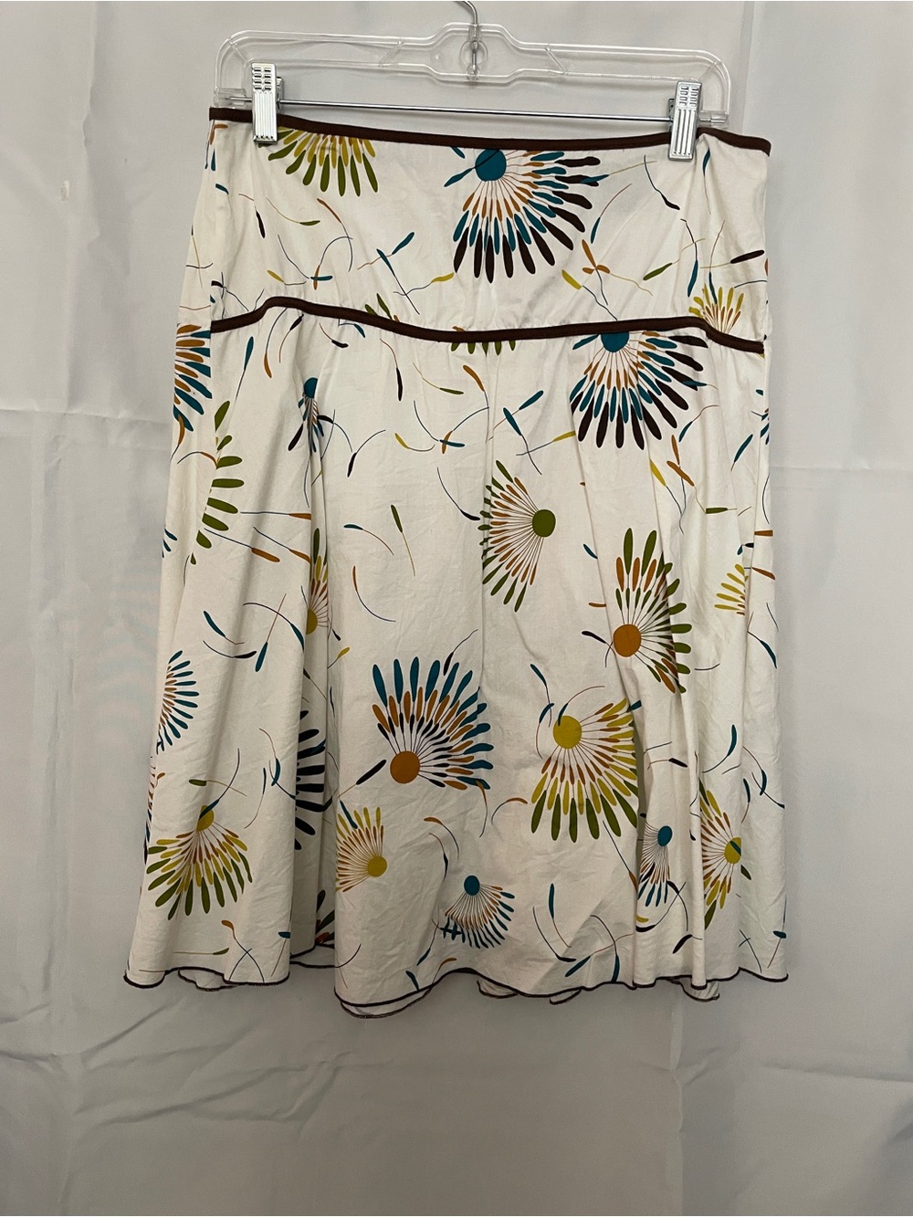 JKLA Floral Print A-Line Skirt - White with Blue & Green Accents